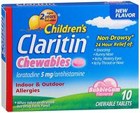 Claritin Children's 24 Hour Allergy Chewable Tablets Bubble Gum Flavored - 10 Chewable Tablets