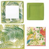 Caspari Under The Palms Party Kit - Salad and Dinner Plates - Luncheon and Cocktail Napkins