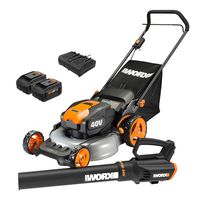 WORX WG960 20-inch 40V(5.0Ah) WG751 Cordless Lawn Mower and WG547.9 Power Share Cordless Turbine Blower