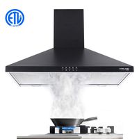 30" Range Hood, GASLAND Chef PR30BP Black 30-inch Wall Mount Kitchen Hood, 3-Speed 450-CFM Push Button Control Ducted Exhaust Hood Fan, Convertible Chimney-style, Dual LED Lights, Aluminum Mesh Filter