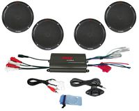 Pyle Marine Receiver Speaker Kit - 4-Channel Amplifier w/ 6.5" Speakers (4) Waterproof Poly Bag 3.5mm Jack RCA Adaptor for MP3/iPod & Volume Gain Remote Control & Power Protection Circuitry - PLMRKT4B