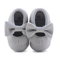 Delebao Infant Toddler Baby Soft Sole Tassel Bowknot Moccasinss Crib Shoes (3-6 Months, Grey)
