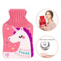 Hot Water Bottle, Portable Rubber Hot Water Bottle 1 Liter with Cartoon Knitted Coat for Christmas Family Children Gift