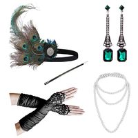 1920s Accessories Headband Necklace Gloves Cigarette Holder Flapper Costume Accessories Set for Women(set10)