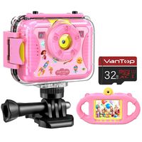VanTop Junior K8 Kids Camera with 32GB Memory Card, Selfie 1080P Supported Waterproof Video Camera w/ 8MP 2.4 Inch Large Screen, Fill Light, Face Recognition, 4 Games, Extra Kid-Proof Silicon Case