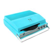 MPK Portable Slot-in Record Player for 7-inch Vinyl, Vintage 2-Speed Bluetooth Turntable with Tone Control Speaker, Rechargeable Battery Blue