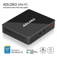 [Latest Gemini Lake] ADLOKO GE41 - Mini PC, Intel Gemini Lake N4100, HD Graphics 600, RAM DDR4 4GB/ROM 64GB, Support 2.5'SATA HDD/SDD/USB Type-C/Dual HDMI 4K/Gigabit LAN/Dual WiFi