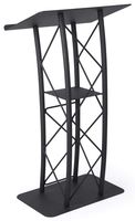 Displays2go Black Aluminum and Steel Truss Lectern with Curved Design and Built-In Shelf, 47-Inch Tall, Textured Finish (LCTTACBK)