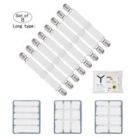 GOODTIMES Bed Sheet Fasteners Suspenders Straps Adjustable Fitted Sheet Bed Clips Grippers Mattress Pad Cover Corner Holders Bands, 4pcs / Set (Long Style) (White, 8 Pieces- 2 Set)
