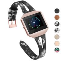 YiJYi Leather Bands Compatible with Fitbit Blaze,Slim Band with Metal Frame Replacement Sport Strap Wristband for Women Men (Black/Gray Floral)