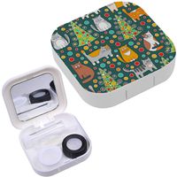 Portable Contact Lens Case Box Travel Kit Mirror + Bottle + Tweezers Container Holder [ Winter Cats ]