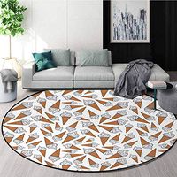 Sweet Modern Washable Round Bath Mat,Takeaway Vanilla Ice Cream Gelato Background Yummy Desert Scoop Image Print Non-Slip Bathroom Soft Floor Mat Home Decor Diameter-39 Inch,Pearl Light Caramel
