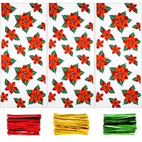 Boao 100 Pieces Christmas Cellophane Bags Christmas Treat Bags Goodies Bags with 150 Pieces Twist Ties for Christmas Party Supplies