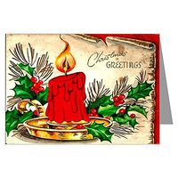 Twelve 3.5x5 Vintage Holiday Note Cards In A Boxed Set Of a Red Christmas Candle In Holly