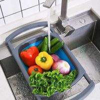 Kitchen Collapsible Colander, Colander Collapsible Silicone,Colander Strainer Over The Sink Vegetable/Fruit Colanders Strainers With Extendable Handles, Folding Strainer for Kitchen (blue and gray)