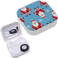 Portable Contact Lens Case Box Travel Kit Mirror + Bottle + Tweezers Container Holder [ Christmas Cartoon Santa ]