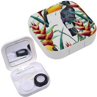 Portable Contact Lens Case Box Travel Kit Mirror + Bottle + Tweezers Container Holder [ Toucan Watercolor ]
