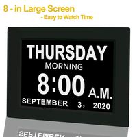 【Upgraded】 Digital Calendar Alarm Day Clock - with 8" Large Screen Display, am pm, 5 Alarm, for Extra Large Impaired Vision People, The Aged Seniors, The Dementia, for Desk, Wall Mounted, Black