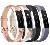 Tobfit Compatible with Alta Bands, 4 Pack, Soft TPU Classic Accessories Replacement Bands Compatible with Alta HR/Ace, Small Large (Large, Black/Champagne Gold/Rose Gold/Gray)