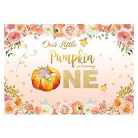 Funnytree 7x5ft Little Pumpkin is Turning One Backdrop Floral Princess Baby Girl 1st First Birthday Party Photography Background Autumn Glitter Dots Flower Cake Table Decoration Banner Photo Booth
