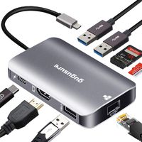 Gugusure USB C Hub, 8 in 1 Type C Hub with Ethernet Port, 4K USB C to HDMI, USB-C Power Delivery, 2 USB 3.0 Ports, 1 USB 2.0 Ports, SD/TF Card Reader, Portable for Mac Pro and Other Type C Product