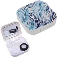 Portable Contact Lens Case Box Travel Kit Mirror + Bottle + Tweezers Container Holder [ Exotic Tropical Leaves ]