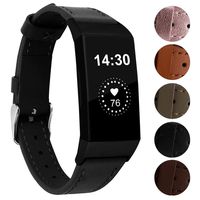 Genuine Leather Bands Compatible for Fitbit Charge 3 Bands and Charge 3 SE Bands, Classic Replacement Accessories Strap Genuine Leather Wristbands Metal Connectors Women Men Small Large Black