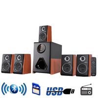 beFree Sound Luxury Home and Office 5.1 Channel Surround Sound Bluetooth Speaker System with 5 Speakers, USB Input, FM Radio and Wood Finish Accents