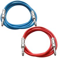 SEISMIC AUDIO - SATRX-3-2 Pack of 3' 1/4" TRS Male to 1/4" TRS Male Patch Cables - Balanced - 3 Foot Patch Cord - Blue and Red