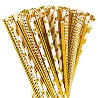 Paper Straws 200 Pack Biodegradable Gold 8.25" Straw for Everyday/Birthday Party/Bridal Shower/Wedding/Anniversary and Parties, 4 Beautiful Patterns, Long Lasting - by DuraHome (Gold)