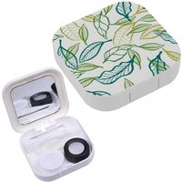 Portable Contact Lens Case Box Travel Kit Mirror + Bottle + Tweezers Container Holder [ Decorative Leaf ]