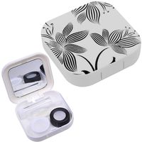 Portable Contact Lens Case Box Travel Kit Mirror + Bottle + Tweezers Container Holder [ Delicate Flowers Lines ]