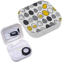 Portable Contact Lens Case Box Travel Kit Mirror + Bottle + Tweezers Container Holder [ Eggs Rows Yellow ]