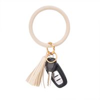 Coolcos Key Ring Bracelets Wristlet Keychain Bangle Keyring - Large Circle Leather Tassel Bracelet Holder For Women Gift (Ivory white)