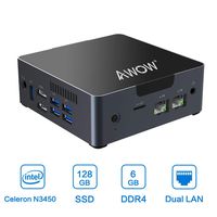 Mini PC 6GB DDR4 AWOW Desktop Computer Windows 10 Intel Celeron N3450 128GB SSD/Dual LAN/ 2.4G+5G Dual Band WiFi/4K HD/Bluetooth/HDMI