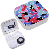 Portable Contact Lens Case Box Travel Kit Mirror + Bottle + Tweezers Container Holder [ Colorful Strokes Spots ]