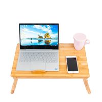 Goujxcy Bamboo Computer Desk, Smooth Adjustable Computer Desk with Cup Stand