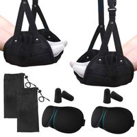Outkitkit 2 Pack Foot Hammock, Travel Airplane Portable Foot Rest, Office Under Desk Adjustable Footrest Hammock with Sleep Masks and Ear Plugs