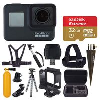 GoPro HERO7 Black Digital Action Camera with 4K HD Video 12MP Photos, SanDisk 32GB Micro SD Card, Hard Case - Gopro Hero 7 Accessory Bundle