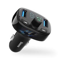 Baseus Blue FM Transmitter for Car, [3Th Generation] QC3.0 3.4A Wireless Tooth FM Radio Adapter MP3 Music Player FM Transmitter Car Kit with Hands-Free Calls 2 USB Ports Charger TF Card