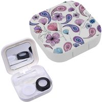 Portable Contact Lens Case Box Travel Kit Mirror + Bottle + Tweezers Container Holder [ Paisley Feathers Flowers Butterflies ]