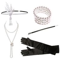 1920s Accessories Headband Necklace Gloves Cigarette Holder Flapper Costume Accessories Set for Women(set11)