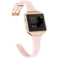 Amcute Compatibe for Fitbit Blaze Band Slim Narrow Thin Silicone Replacement Wristband with Metal Frame for Fitbit Blaze Bands Women Men Small Large (Pink Sand/Rose Gold2, Large)