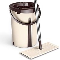 Flat Mop Bucket Hand Free Cleaning Floor Microfiber Pads Reusable Squeeze Wringer Washable Wet Dry Stainless Retractable Mops Home Kitchen Mopping