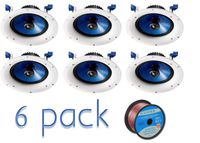 Yamaha Custom Easy-to-install In-Ceiling 2-Way 140 watts Moisture Resistant Speaker Set of 6 with a 8" PP Mica Cone Woofer & 1" Fluid-Cooled Soft-Dome Swivel Tweeter + 100 feet of 16 Gauge Speaker Wire