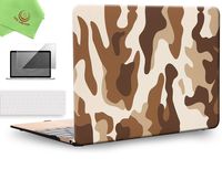 UESWILL 3in1 Rubberized Unique Pattern Solid Hard Shell Case Cover for MacBook 12 inch with Retina Dsiplay (Model: A1534) + Keyboard Cover and Screen Protector + Microfibre Cleaning Cloth,Camo/Brown