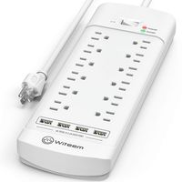 Witeem 12 Outlets Power Strip Surge Protector with 4 Smart USB Ports (5V/6A, 30W), 1875W/15A Heavy Duty Extension Cord Multiplug for Smartphone iPad PC Laptop Office, ETL Listed, 2100 Joules, White