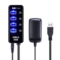 4 Port USB 3.0 Hub Powered, Multi USB C Splitter Socket with 3A AC Power Adapter Fast Charge Charger and Switch,Desktop Laptop Expand USBC Hubs Station for Computer,MacBook,Mac,iMac,Surface Pro