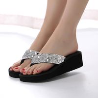 Hemlock Sequins Slipper Flip Flops, Women Bohemia Floral Beach Slippers Thongs Slippers Anti Slip Flip-Flops (US:6, Silver)