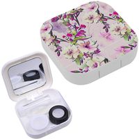 Portable Contact Lens Case Box Travel Kit Mirror + Bottle + Tweezers Container Holder [ Spring Flowers ]